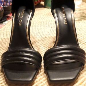 Kenneth Cole New York Black Leather Multi-Strap Square-Toe Stiletto Heels